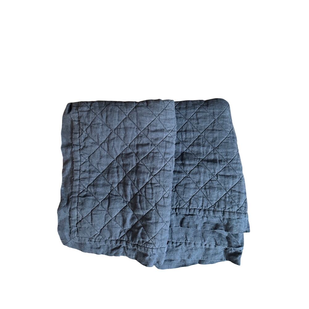 Pottery Barn Belgian Flax Linen Quilted Standard Sham Navy Blue Set of 2
